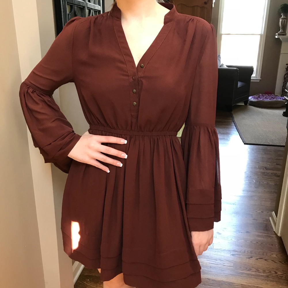 super cute burnt red/burgundy button up dress!
